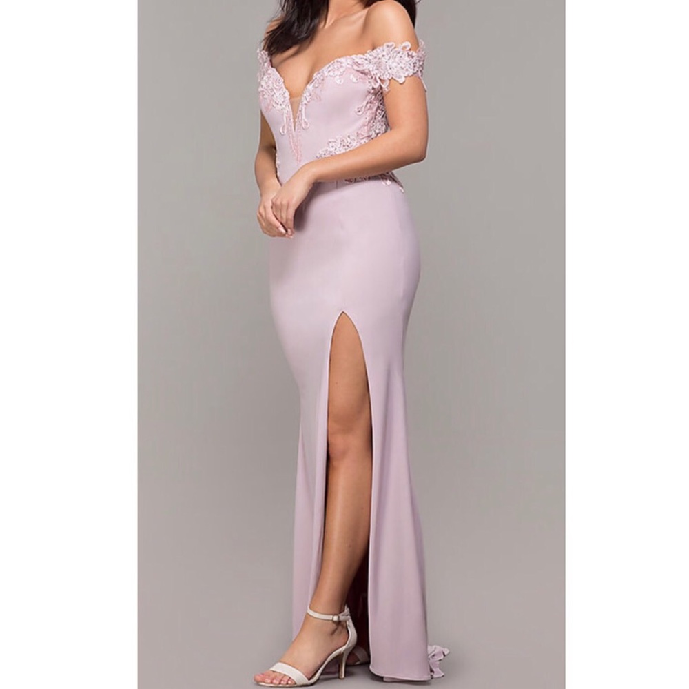 Mauve Lace Appliqué Formal Dress